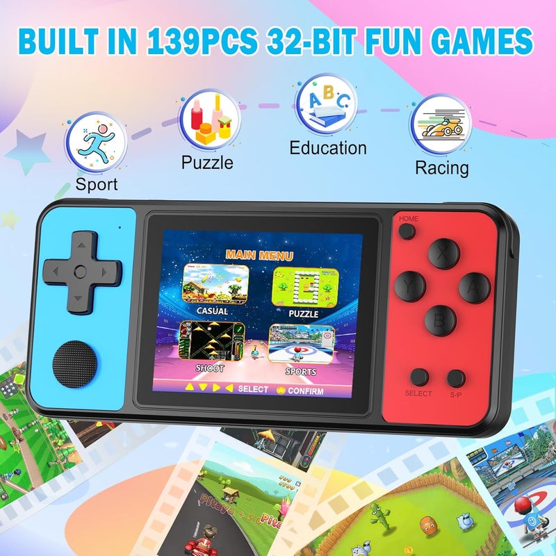 BEICO 32 Bit Kids Handheld Games Preloaded 139 Video Games,Portable Electronic Toys with 3.0" IPS Screen Rechargeable Battery,Gaming System Birthday Gifts for Boys Girls Ages 4-12 (Blue-Red) - Image 2